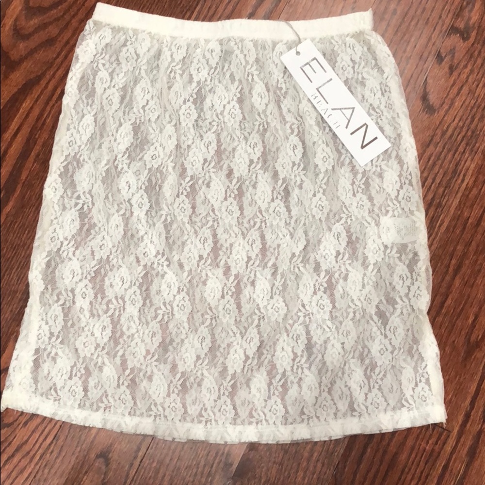 ELAN Mini Skirt Lace Cream Beach Resort CoverUp 🌴